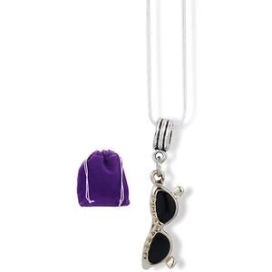 Sunglasses Black Lens on Gold Frame Charm Chain Necklace